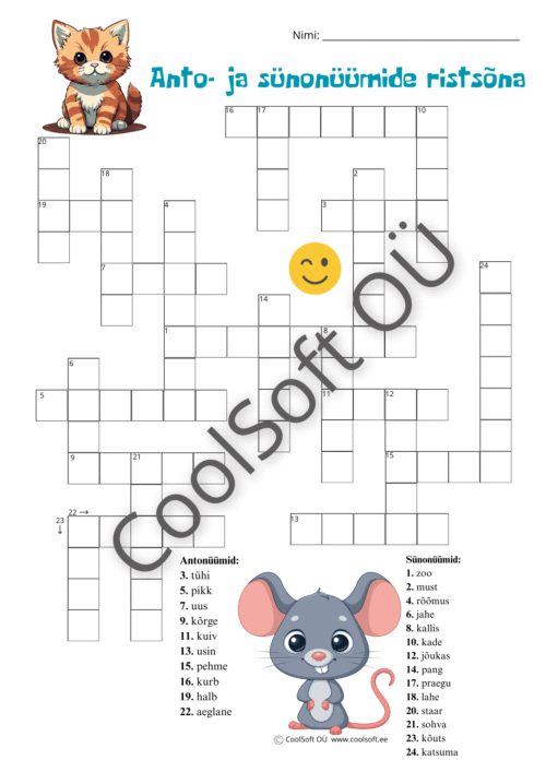 Anto- ja sünonüümide ristsõna – keeleõpe mänguliselt