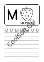 Eesti tähestiku tööleht tähe M õppimiseks koos pildi ja kirjutamisharjutustega