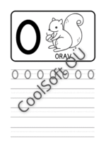 Eesti tähestiku tööleht tähe O õppimiseks koos pildi ja kirjutamisharjutustega