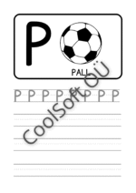 Eesti tähestiku tööleht tähe P õppimiseks koos pildi ja kirjutamisharjutustega