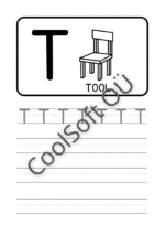 Eesti tähestiku tööleht tähe T õppimiseks koos pildi ja kirjutamisharjutustega