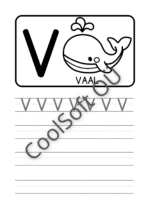 Eesti tähestiku tööleht tähe V õppimiseks koos pildi ja kirjutamisharjutustega