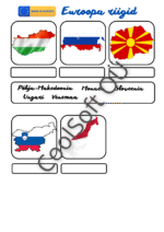 Euroopa riikide tööleht, kus laps seostab riigi kaardi kuju ja lipu riigi nimega