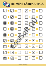 Liitmise tööleht täringutega – matemaatika ülesanded lastele, 2-leheküljeline tööleht