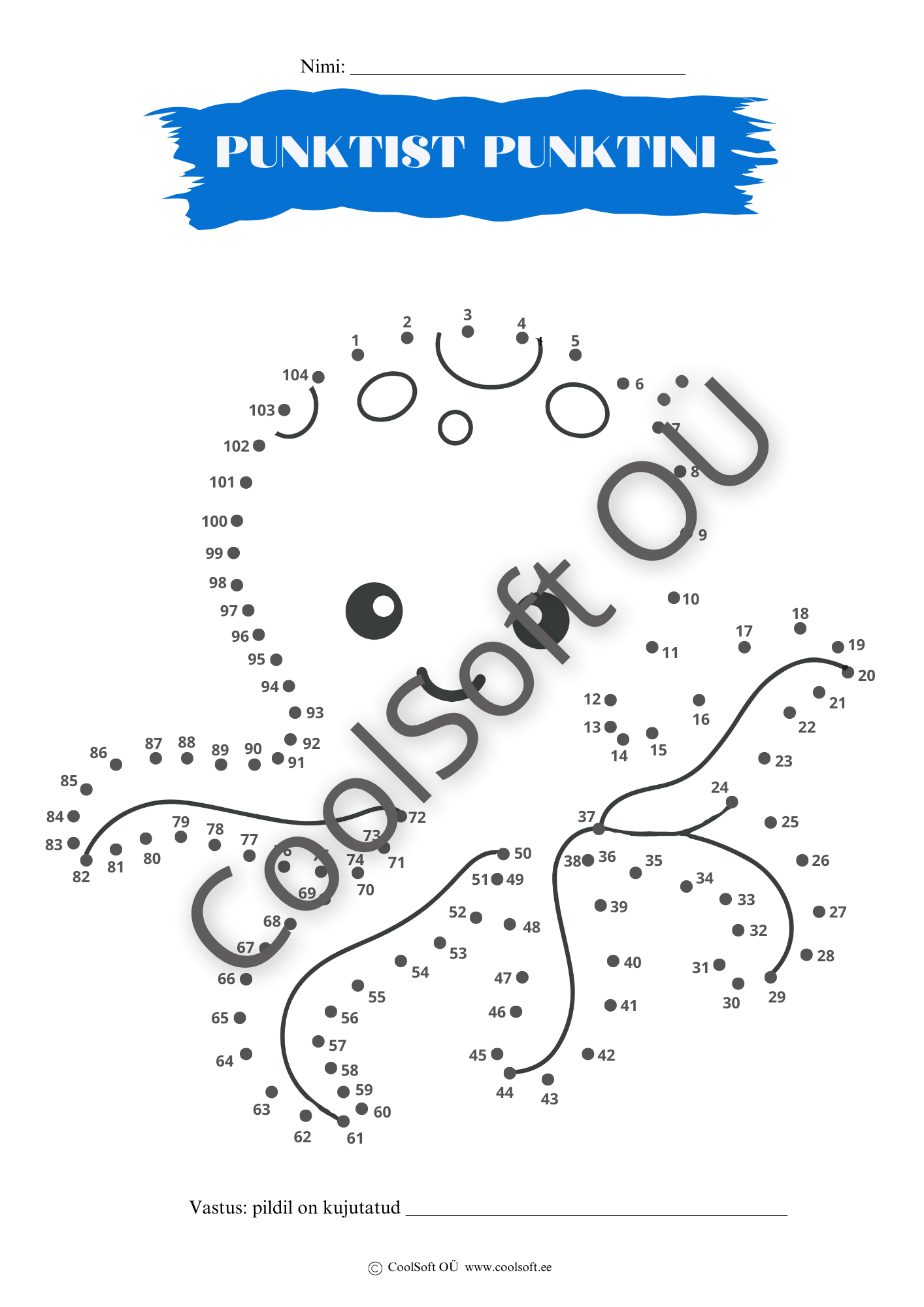 Punktist-punktini-–-numbrite-uhendamise-tooleht-lastele Punktist punktini tööleht, kus laps ühendab numbrid ja avastab peidetud pildi