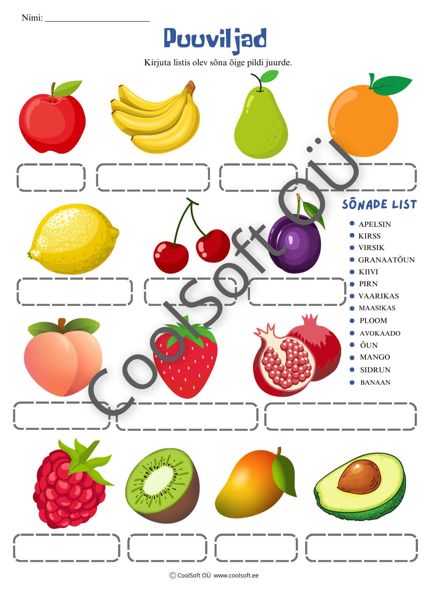 Puuviljad-–-kirjuta-sona-oige-pildi-juurde Puuviljad – kirjuta sõna õige pildi juurde