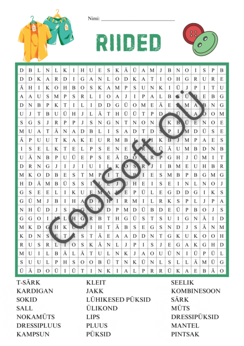 Riided – sõnaotsingu tööleht lastele