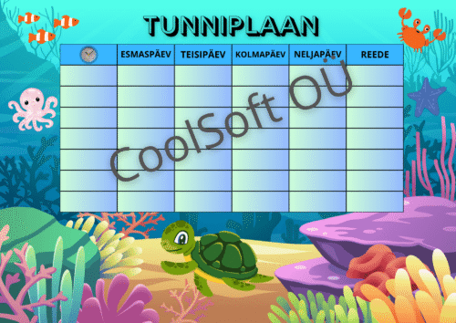 Värviline tunniplaani tööleht lastele esmaspäevast reedeni koos kellaegadega