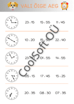 Kella lugemise tööleht „Vali õige aeg“ – analoogkella ja digitaalse aja valimine