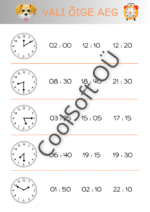 Kella lugemise tööleht „Vali õige aeg“ – analoogkella ja digitaalse aja valimine