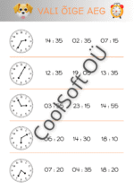Kella lugemise tööleht „Vali õige aeg“ – analoogkella ja digitaalse aja valimine