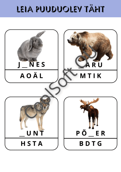 Leia puuduv täht tööleht