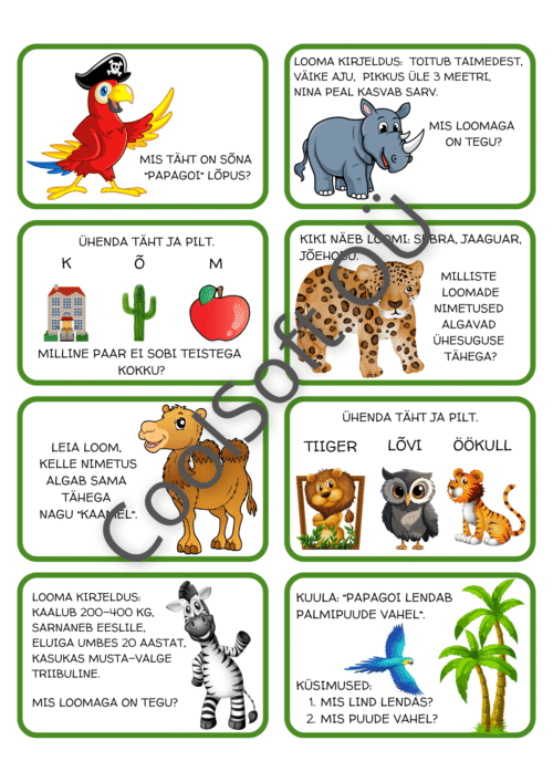 Hariva ja värvilise lauamängu “Kiki seikluskaart” ülesannete kaart, kus kaelkirjak Kiki rändab džunglis, kõrbes ja linnas, täites lõbusaid ülesandeid. 🎲🦒