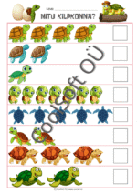 Töölehed „Loenda lemmikloomi“ – lastele mõeldud komplekt, kus tuleb loendada, mitu koera, kassi, papagoid, jänest ja kilpkonna on reas ning saadud vastus kirjuta iga rea lõpus olevasse kasti. 🐕🐈🐇🐢🐦