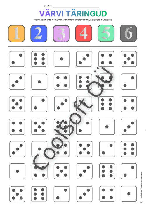 Tööleht numbrite ja värvide järgi värvimiseks