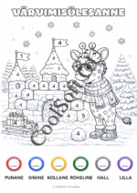 Kolmeleheline talveteemaline tööleht, kus Kiki ehitab lumelossi. Laps loeb teksti, lahendab lihtsaid matemaatikaülesandeid ning värvib pildi vastavalt saadud vastustele. Sobib 1. klassile ja eelkoolile.