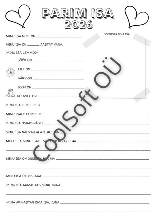 Parim isa tööleht, kus laps kirjutab ja joonistab oma isast.